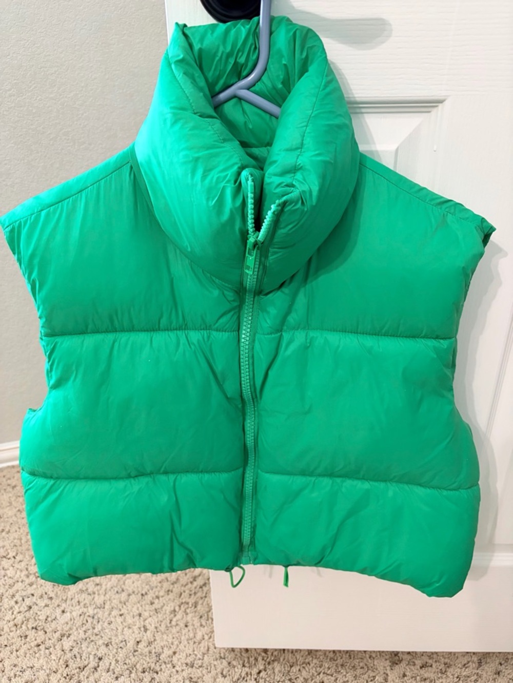 Women's Bright Green Puffer Vest with High Collar